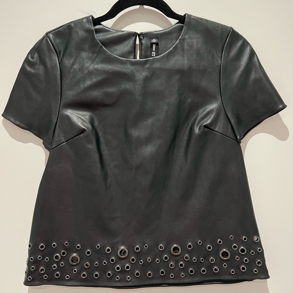 Lord & Taylor Faux Leather Short Sleeve Top